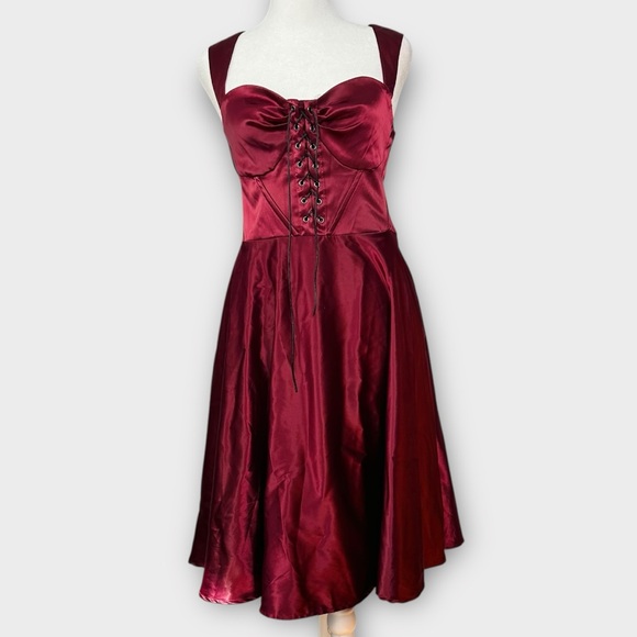 Unique Vintage Dresses & Skirts - Unique Vintage Satin Corset Lace Up Dress Size L